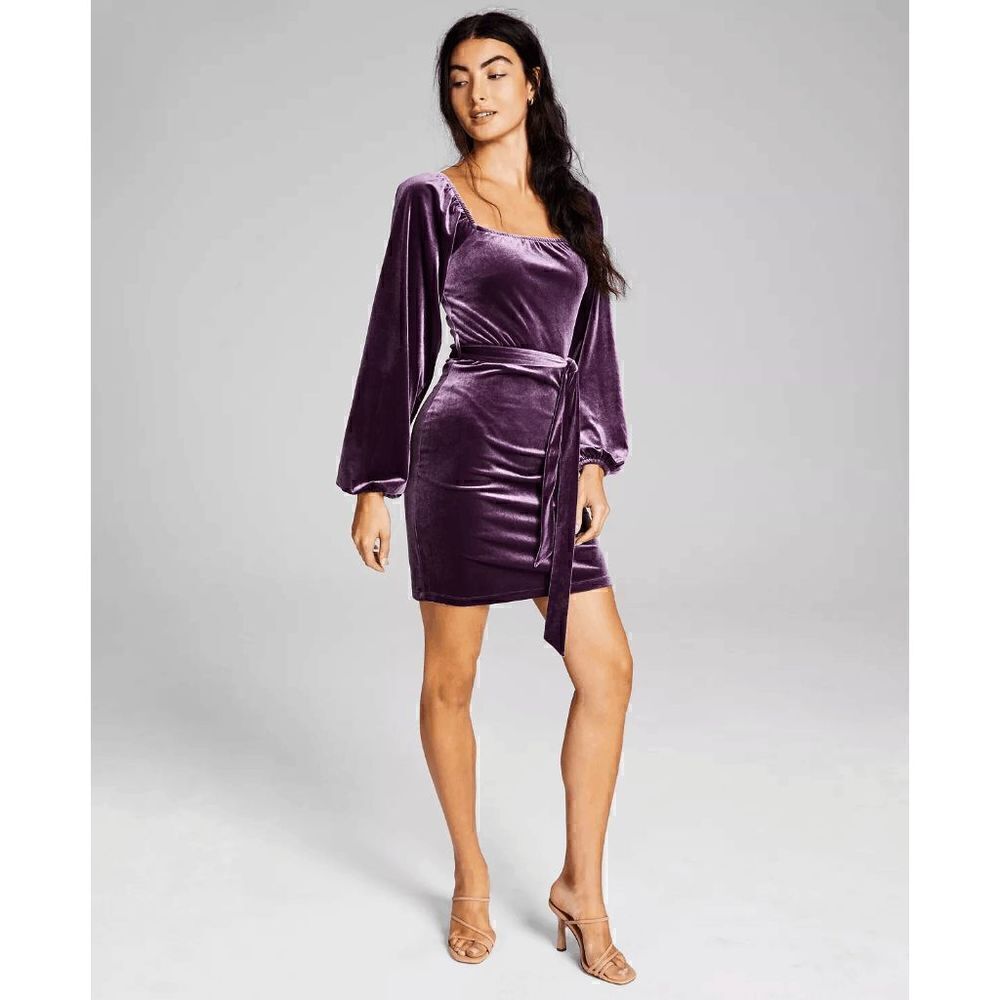 AND NOW THIS Women's Velvet Belted Raglan-Sleeve Dress Size M